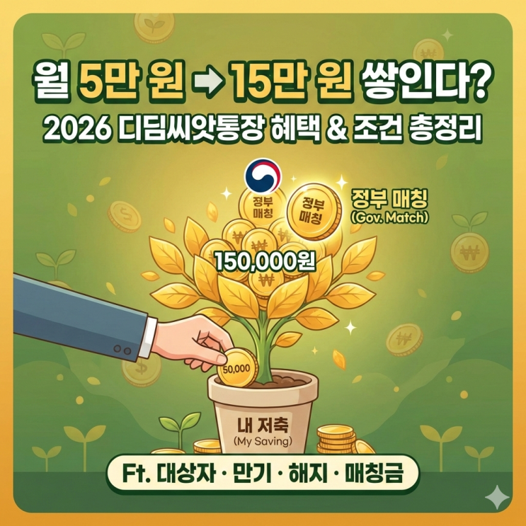  월 5만 원 저축하면 15만 원 쌓인다? 2026 디딤씨앗통장 혜택과 조건 총정리 Ft. 대상자 만기 해지 매칭금 등