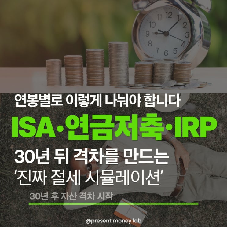  ISA·연금저축·IRP, 연봉별로 이렇게 나눠야 합니다! 30년 뒤 격차를 만드는 ‘진짜 절세 시뮬레이션’