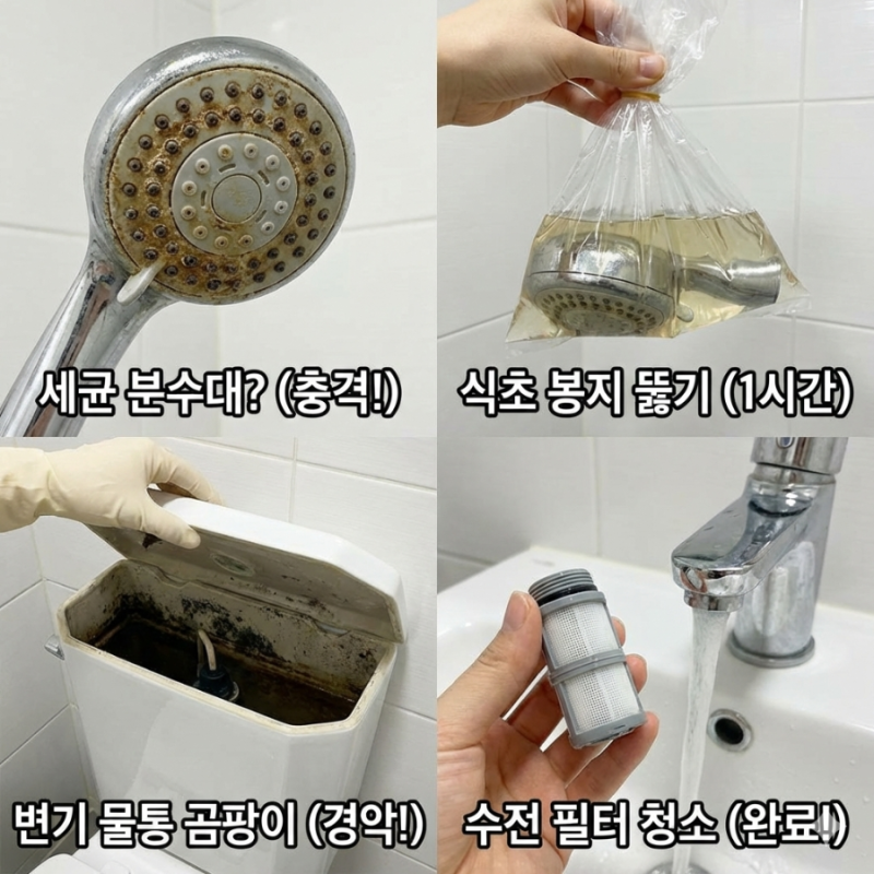 매일 쓰는 샤워기, 알고 보니 세균 분수대? 변기보다 더러운 '변기 물통' & 꽉 막힌 샤워기 헤....