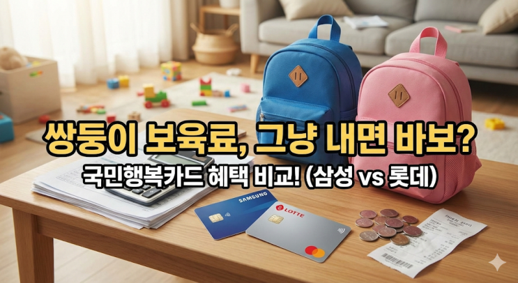  쌍둥이 어린이집 보육료, 그냥 내면 바보? 국민행복카드 혜택 뜯어먹기 (삼성 vs 롯데)