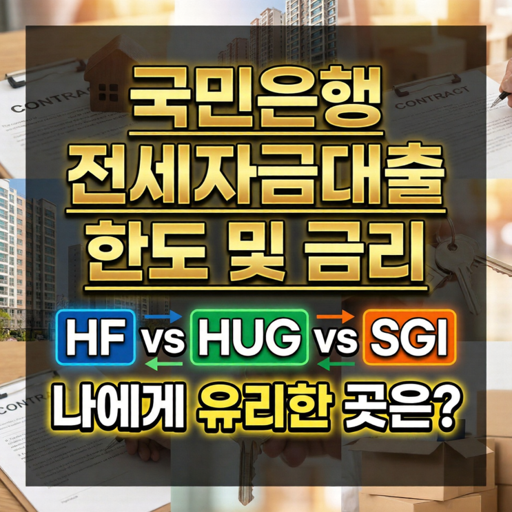  국민은행 전세자금대출 한도 및 금리 | HF vs HUG vs SGI 나에게 유리한 곳은?