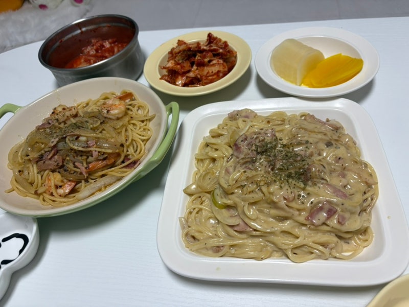 베이컨새우 오일파스타& 베이컨크림 파스타 레시피:)