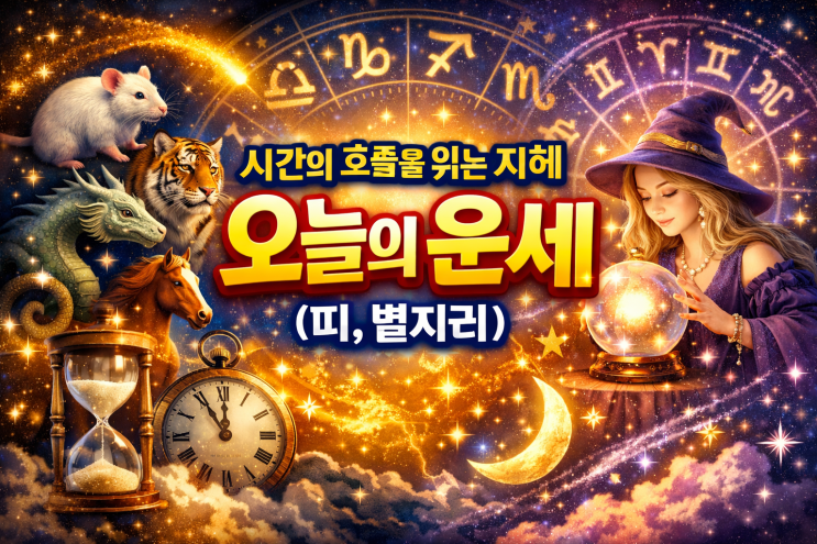  시간의 흐름을 읽는 지혜: 오늘의 운세(띠, 별자리). 2026.02.09.