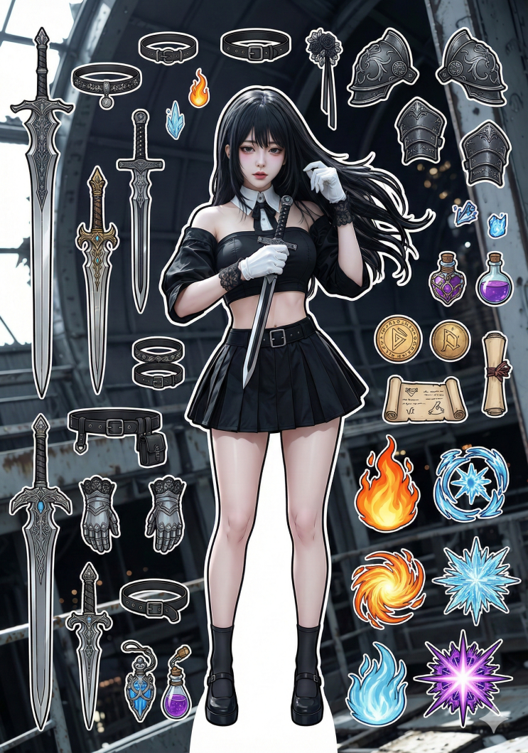  고스 소녀 오리기 무료 도안