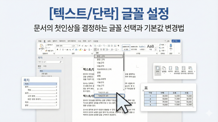  [텍스트/단락] 글꼴 설정 - 문서의 첫인상을 결정하는 글꼴 선택과 기본값 변경법