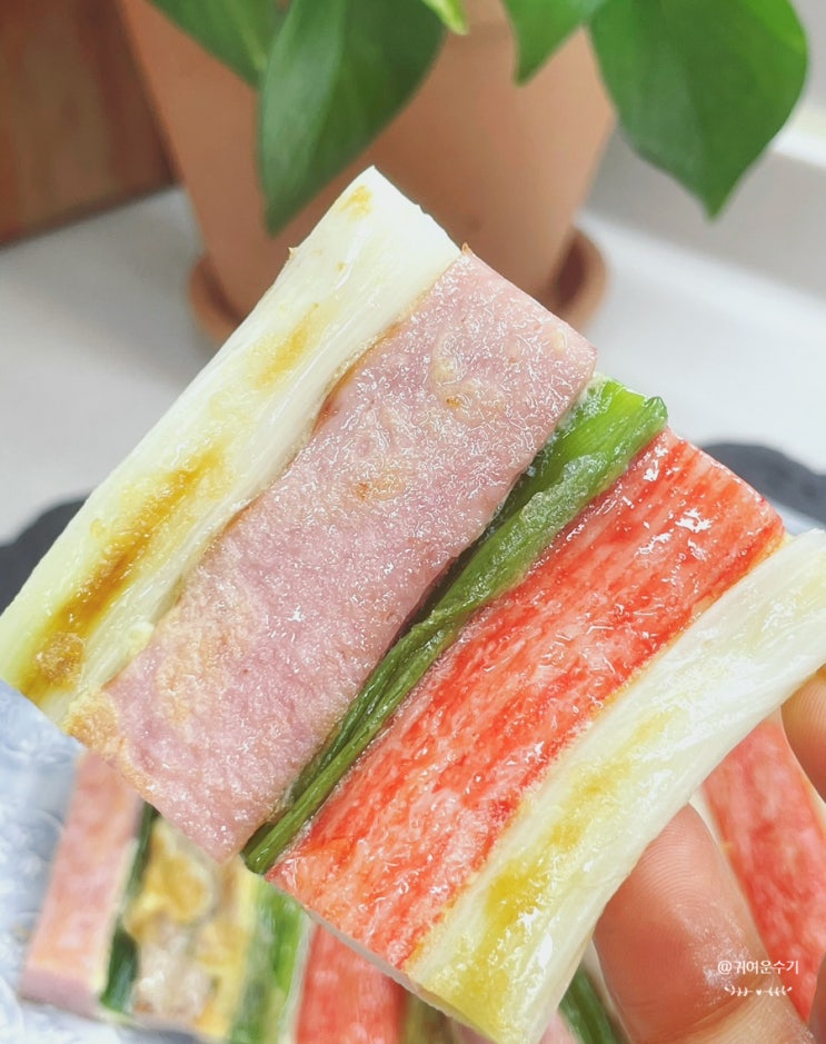  꼬치전 만들기 꼬지 없이 만드는 법? 길게 부쳐 자르는 색감 예쁜 삼색 꼬지전 레시피