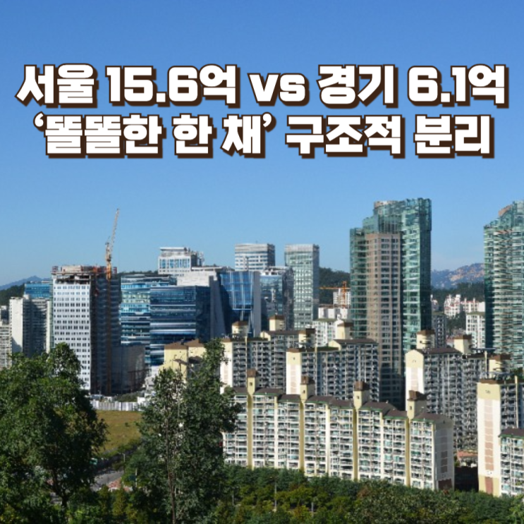  서울 15.6억 vs 경기 6.1억…격차 9.5억, ‘똘똘한 한 채’가 만든 구조적 분리