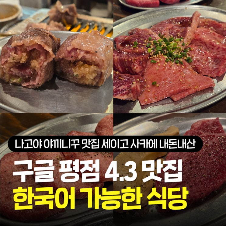  일본 나고야 야끼니꾸 내돈내산 맛집 추천 구글 평점 4.3 야끼니꾸 호루몬 세이고 사카에 솔직후기