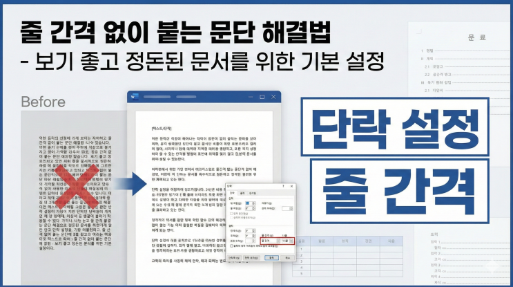  [Word 텍스트/단락] 줄 간격 없이 붙는 문단 해결법 - 보기 좋고 정돈된 문서를 위한 기본 설정