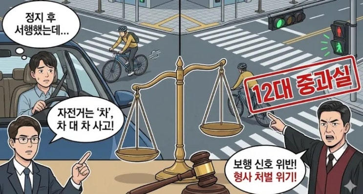 횡단보도 자전거 사고, '차 대 차'인가 '운전자 중과실'인가