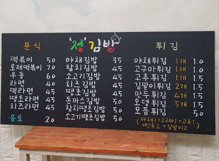  김밥 메뉴판,손글씨로 쓴 김밥 초크아트 메뉴판 제작