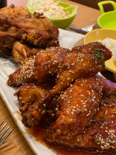 운서동치킨 영종도치킨 운서동맛집 한앤둘 반반치킨 제대로 털고온 친구랑 야식