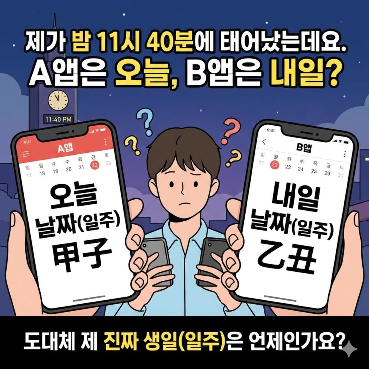  사주가 앱마다 다르다? (야자시 vs 조자시 완벽 정리)