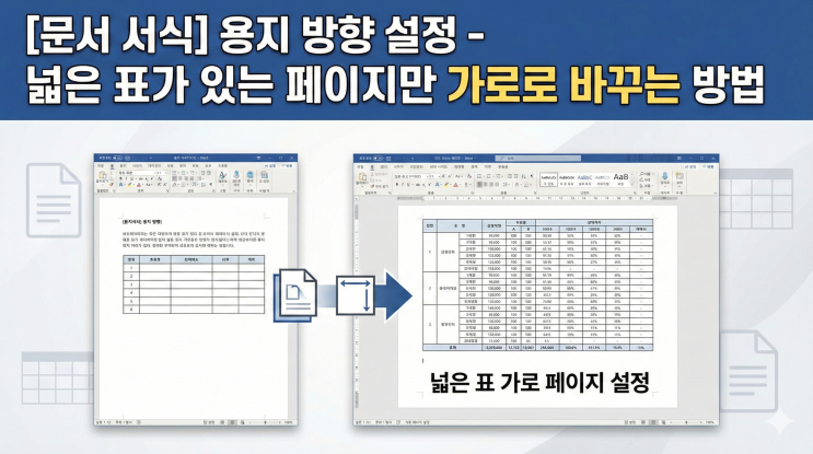  [Word 문서 서식] 용지 방향 설정 - 넓은 표가 있는 페이지만 가로로 바꾸는 방법