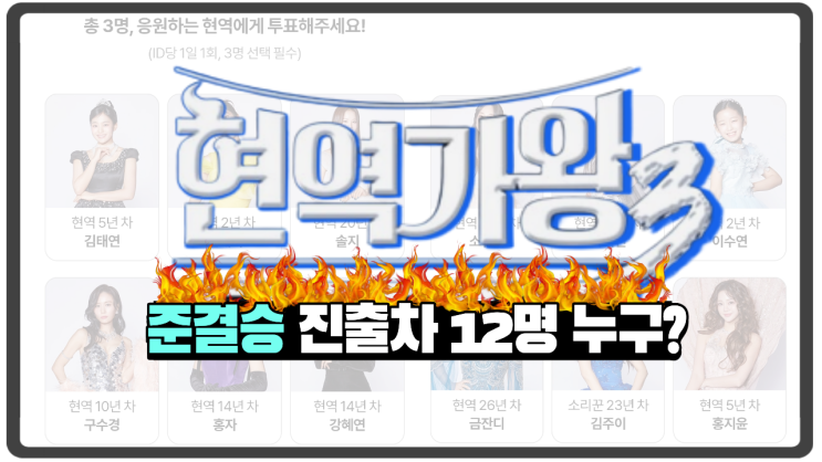  현역가왕3 8회 응원투표 순위｜준결승 12명 확정. 당신의 현역이 있습니까?