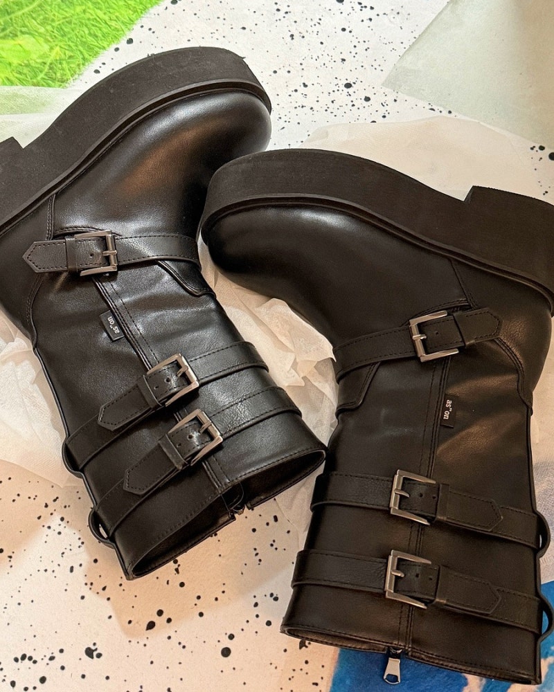 애즈온 마야부츠 키작녀 통굽 신발 MAYA MIDI BUCKLE BOOTS 카리나 부츠