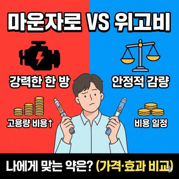  마운자로 vs 위고비, "무조건 센 게 답일까?" 가격·효과 끝장 비교 (2026 최신)