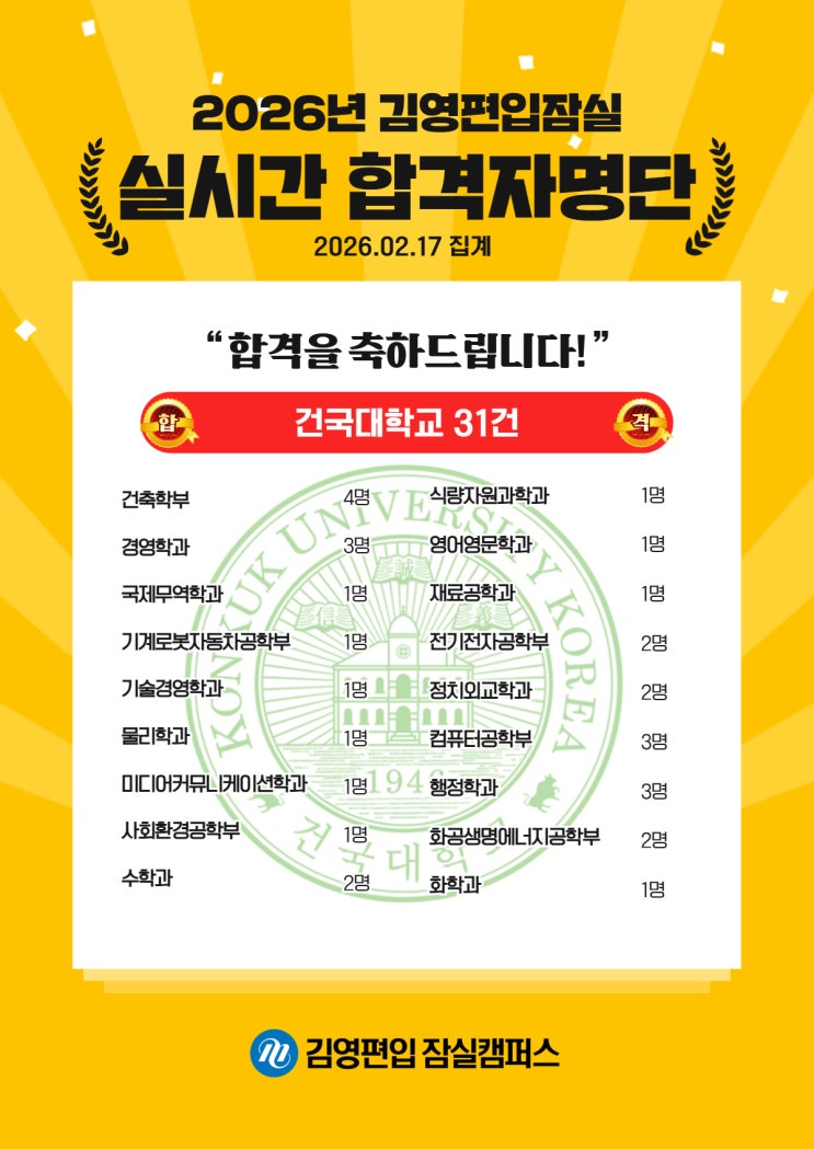  김영편입 잠실_26대비 실시간 합격_건국대학교