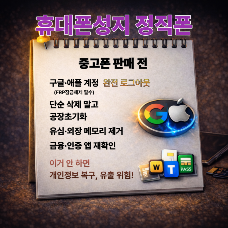 [송탄 휴대폰] 휴대폰성지 정직폰 중고폰 판매 전 개인정보 유출 막는 체크리스트!