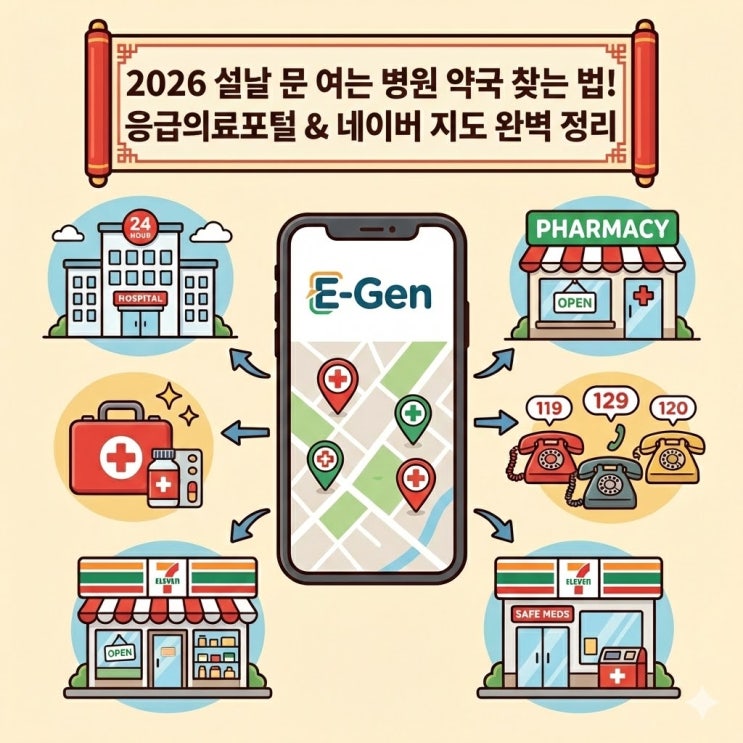  2026 설날 문 여는 병원 약국 찾는 법! 응급의료포털 & 네이버 지도 완벽 정리