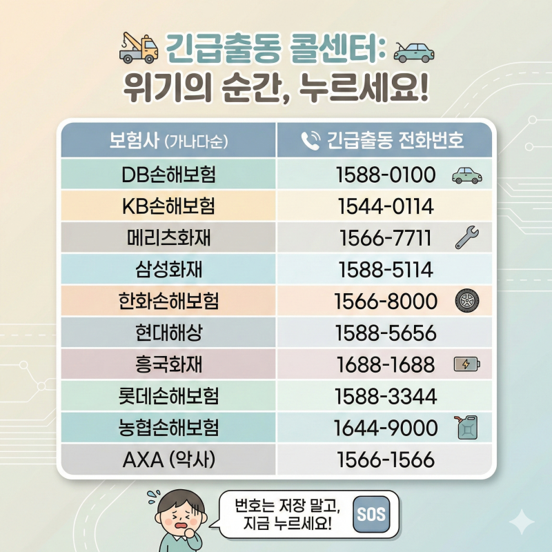 접촉사고? 당황 말고 이 '표'만 보세요! (11개 보험사 긴급출동 번호 모음)