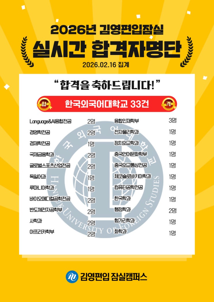  김영편입 잠실_26대비 실시간 합격_한국외국어대학교