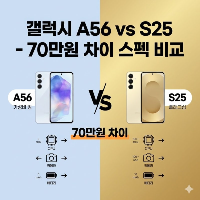 갤럭시 A56 vs S25 - 70만원 차이 스펙 비교