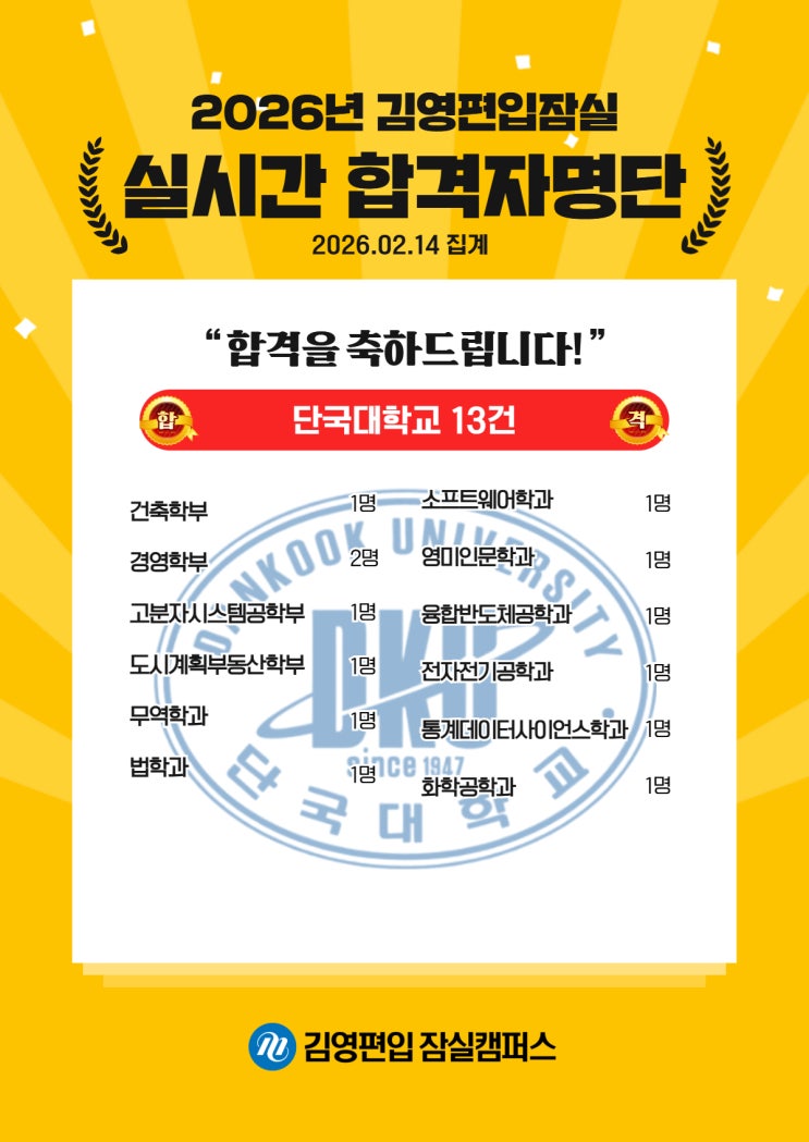  김영편입 잠실_26대비 실시간 합격_단국대학교