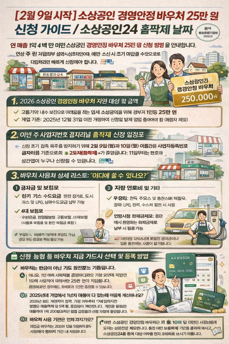 [2월 9일 시작] 소상공인 경영안정 바우처 25만 원 신청 가이드 / 소상공인24 홀짝제 날짜
