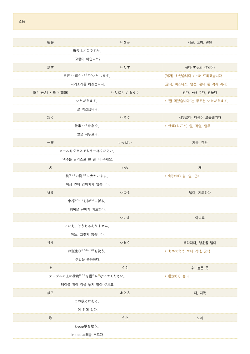 [일본어 어휘4] 기초 어휘, 단어 PDF 파일