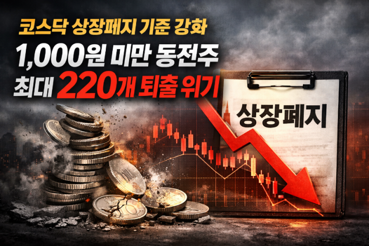  코스닥 상장폐지 기준 강화, 1,000원 미만 동전주 최대 220개 퇴출 위기