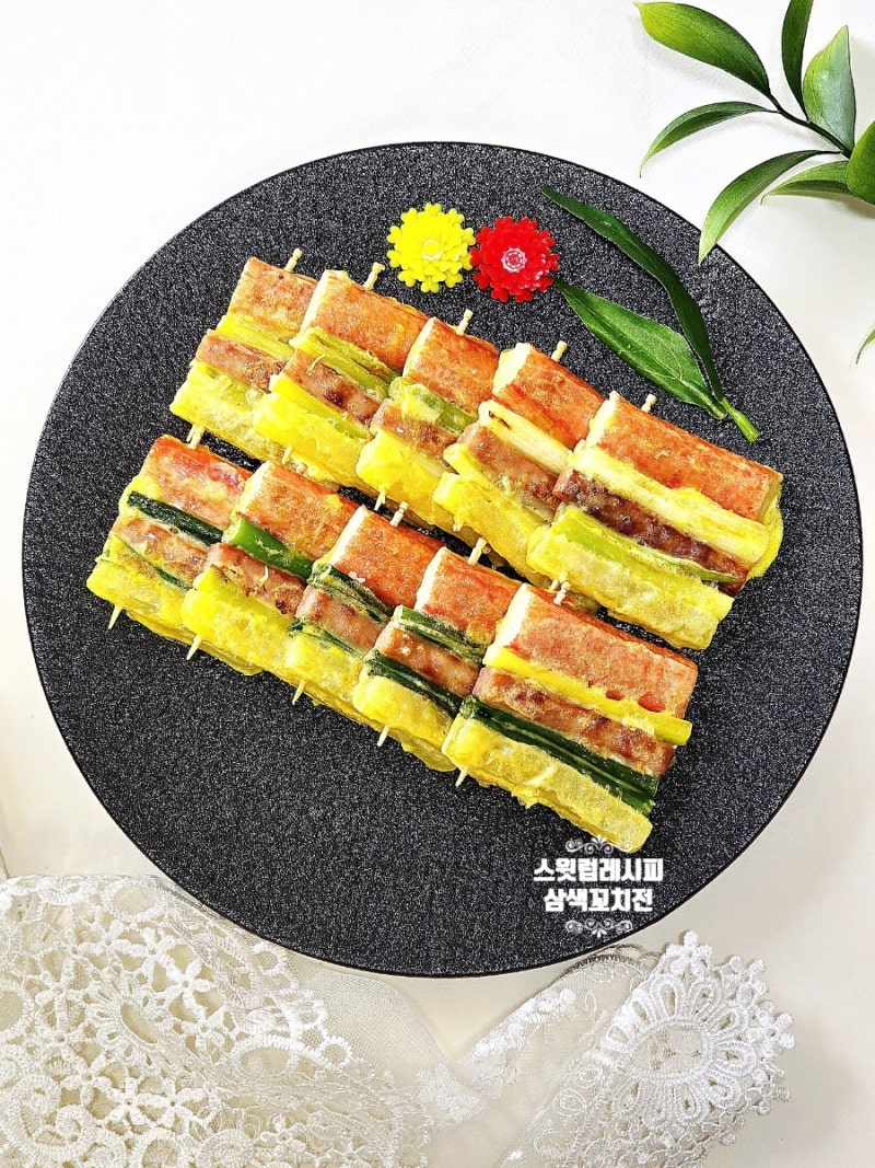 명절 꼬치전 만들기 재료 맛살 삼색 꼬지전 레시피 써는 법