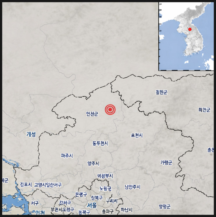  경기 연천 북북동쪽 4km 지역에서 규모 3.0 지진 발생