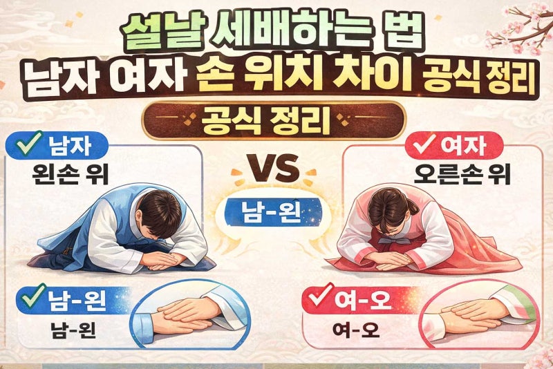 설날 세배하는 법 남자 여자 손 위치 차이 공식 총정리