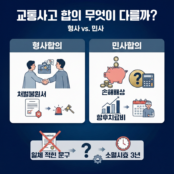 [교통사고합의] 형사 vs 민사 차이점과 합의서 작성시 주의사항