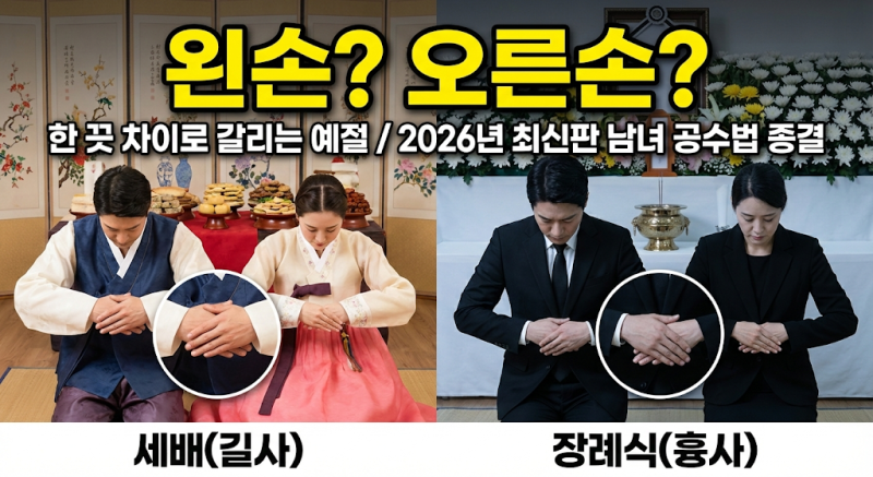 2026 세배 손위치 장례식 차이점: 남녀 공수법(남좌여우) 완벽 가이드