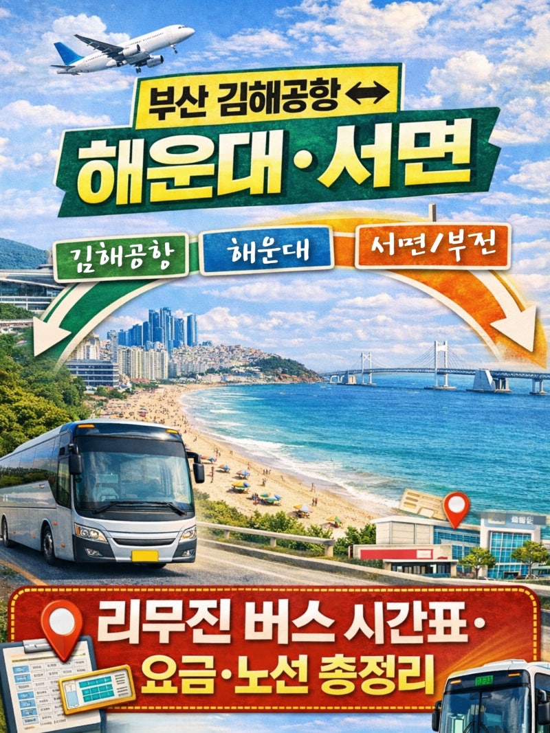부산 김해공항에서 해운대(장산/기장), 서면/부전 리무진 버스 시간표 요금 노선