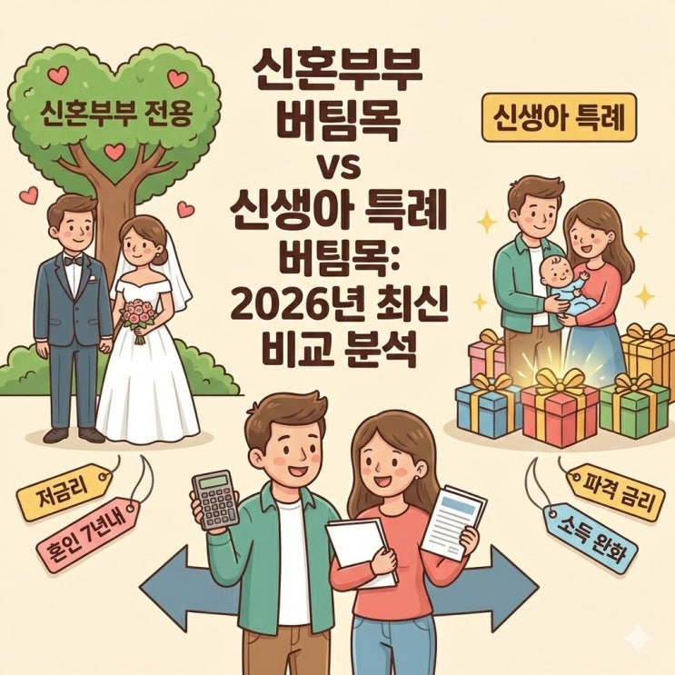  2026 최신판: 신혼부부 버팀목 vs 신생아 특례 전세대출 조건 및 한도 완벽 비교