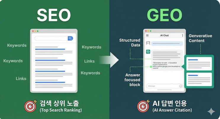 생성형 AI 시대 GEO 전략 가이드, SEO와의 차이점