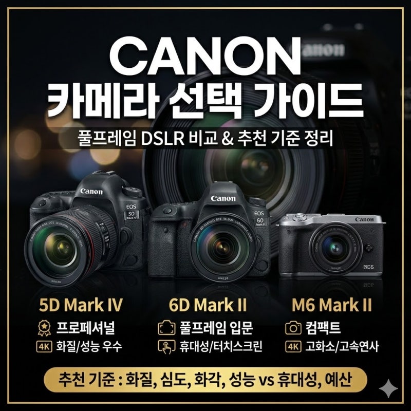 캐논 5D Mark4 6D M6 Mark2 비교 풀프레임 DSLR 카메라 추천 기준 정리