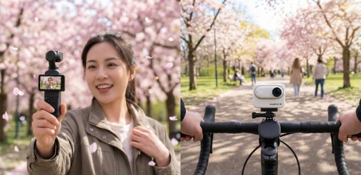  벚꽃 여행 브이로그, 폰으로 찍게?  2026년 품절 대란템: DJI 오즈모 포켓 3 vs 인스타360 GO 3S (화질/휴대성/1인칭 시점 비교)