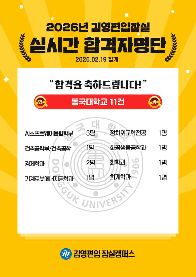  김영편입 잠실_26대비 실시간 합격_동국대학교