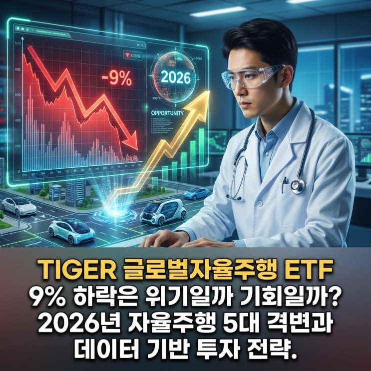  TIGER 글로벌자율주행 ETF -9% 하락은 위기일까 기회일까? 2026년 자율주행 5대 격변과 데이터 기반 투자 전략.