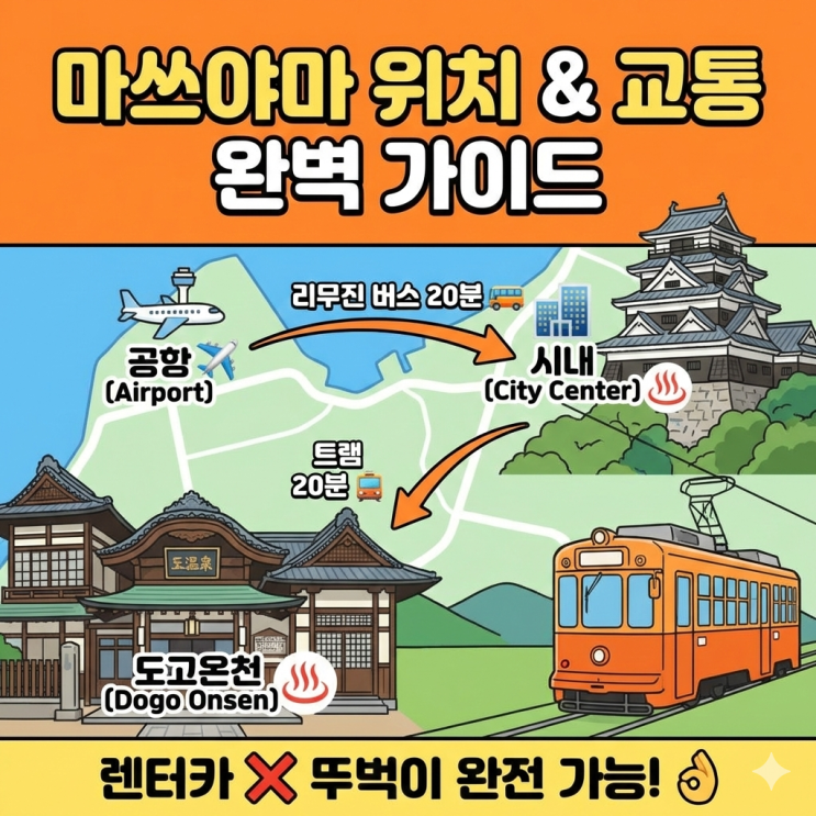 마쓰야마 위치 & 교통 완벽 가이드 (공항에서 도고온천까지)
