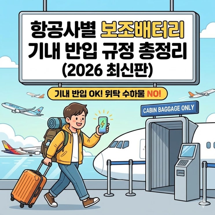  2026 최신! 비행기 기내 보조배터리 반입 규정 총정리 (위탁수하물 금지 이유, 용량 계산법)