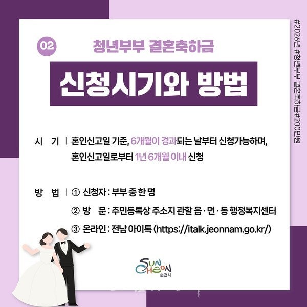  순천시, 청년 부부 결혼축하금 200만 원 지원으로 새출발 응원!
