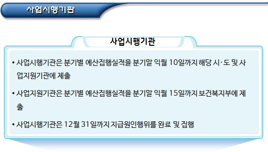  장애아가족 양육지원 사업시행기관 예산 집행 실적 보고