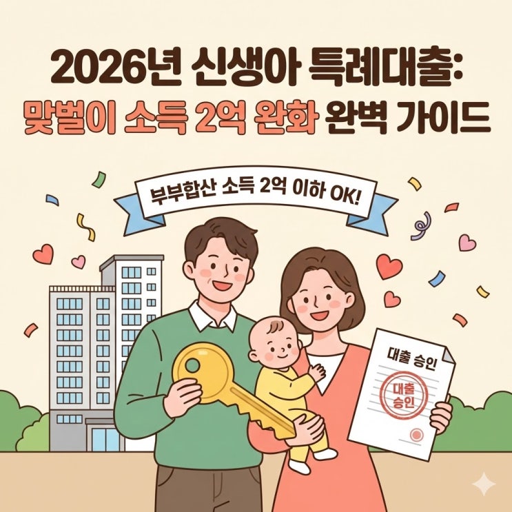  2026 신생아 특례대출 맞벌이 소득 2억 완화! 우리 부부 진짜 연봉 계산법 총정리