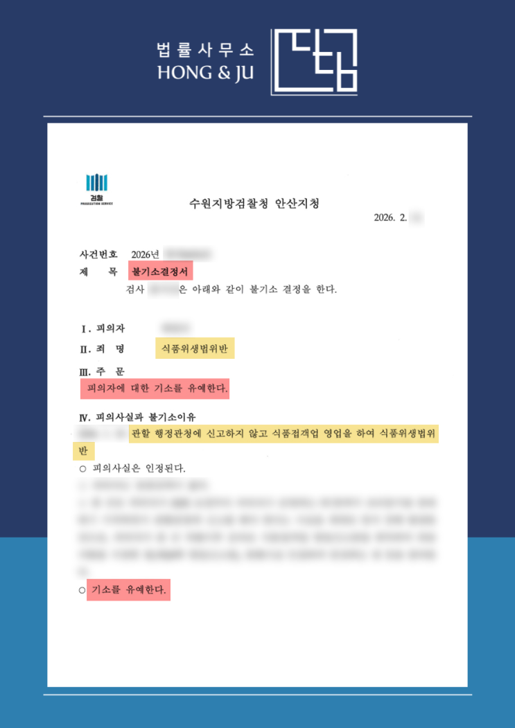  안산변호사사무실 조력 사례 - 휴게음식점 영업신고 누락