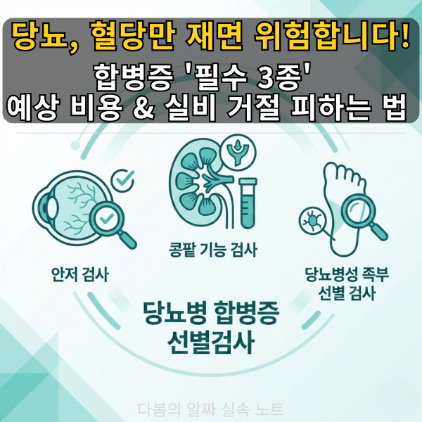 [2026 최신] 당뇨 합병증 검사비용 팩트체크: 눈·신장·발 필수 3종 주기 & 실비 청구 서류 (절....